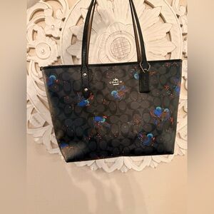 Coach signature rare Black Tote with Blue birds